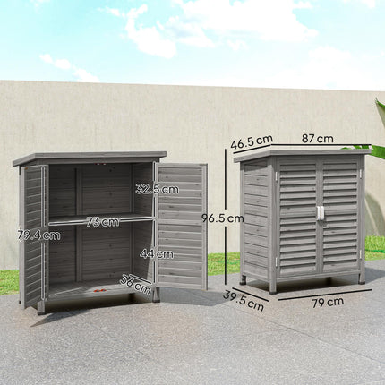Wooden Garden Storage Shed 2 Door Solid Fir Wood with Shelves - Grey