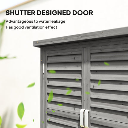 Wooden Garden Storage Shed 2 Door Solid Fir Wood with Shelves - Grey