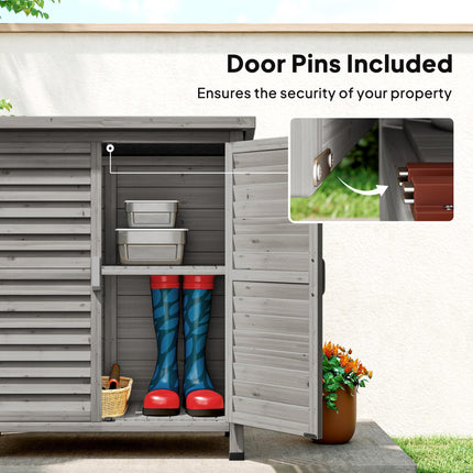 Wooden Garden Storage Shed 2 Door Solid Fir Wood with Shelves - Grey