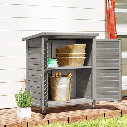 Wooden Garden Storage Shed 2 Door Solid Fir Wood with Shelves - Grey