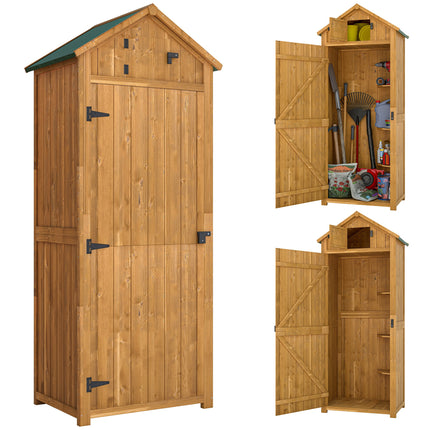 Wooden Garden Storage Shed with Lockable Door and Shelves - Brown