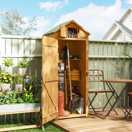 Wooden Garden Storage Shed with Lockable Door and Shelves - Brown