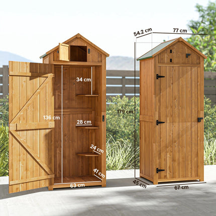 Wooden Garden Storage Shed with Lockable Door and Shelves - Brown