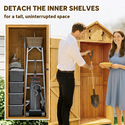 Wooden Garden Storage Shed with Lockable Door and Shelves - Brown