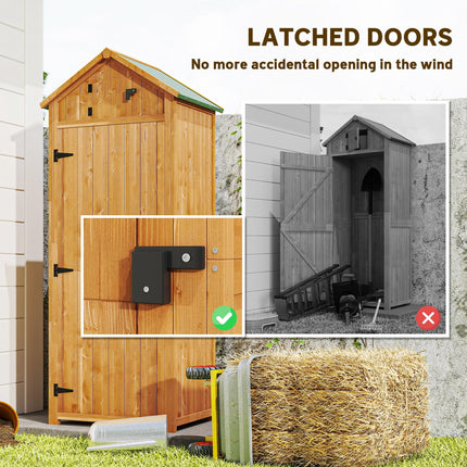 Wooden Garden Storage Shed with Lockable Door and Shelves - Brown
