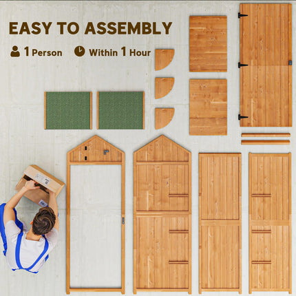 Wooden Garden Storage Shed with Lockable Door and Shelves - Brown
