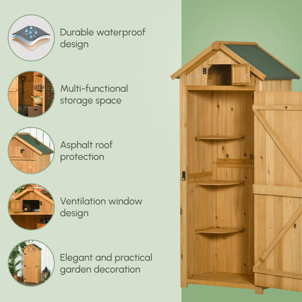 Wooden Garden Storage Shed with Lockable Door and Shelves - Brown