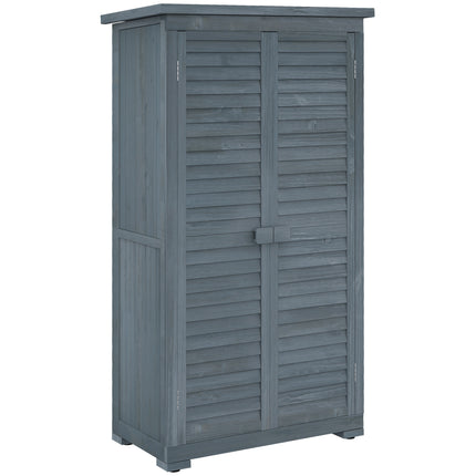 Fir Wood Garden Storage Shed 39.5 x 79cm with Shelves - Grey