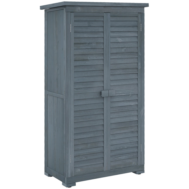 Fir Wood Garden Storage Shed 39.5 x 79cm with Shelves - Grey