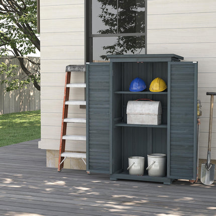 Fir Wood Garden Storage Shed 39.5 x 79cm with Shelves - Grey
