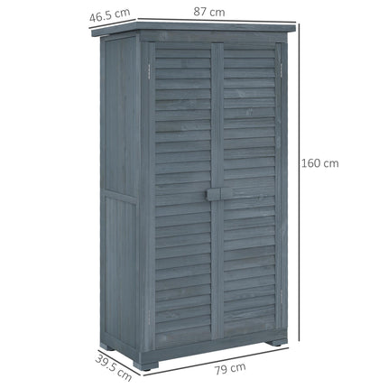 Fir Wood Garden Storage Shed 39.5 x 79cm with Shelves - Grey