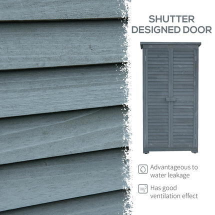 Fir Wood Garden Storage Shed 39.5 x 79cm with Shelves - Grey