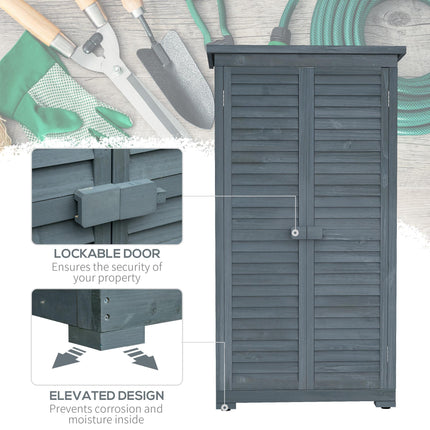 Fir Wood Garden Storage Shed 39.5 x 79cm with Shelves - Grey
