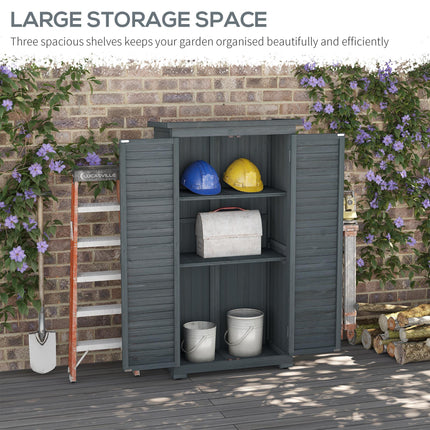 Fir Wood Garden Storage Shed 39.5 x 79cm with Shelves - Grey