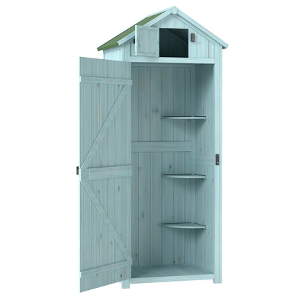 Wooden Garden Storage Cabinet with 3 Shelves, Lockable Door - Blue