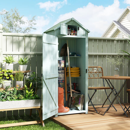 Wooden Garden Storage Cabinet with 3 Shelves, Lockable Door - Blue