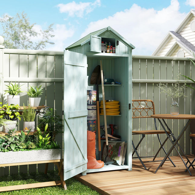 Wooden Garden Storage Cabinet with 3 Shelves, Lockable Door - Blue