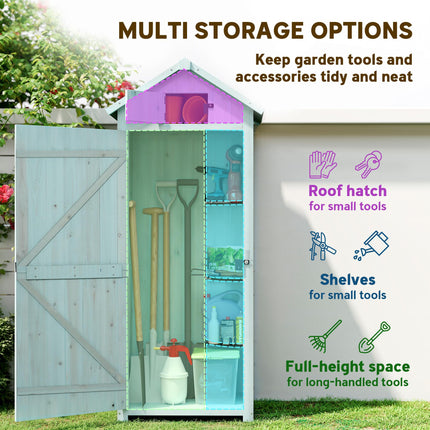 Wooden Garden Storage Cabinet with 3 Shelves, Lockable Door - Blue