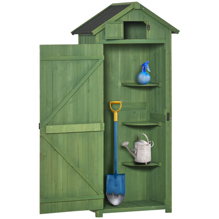 Garden Shed Storage Cabinet with 3 Shelves Solid Fir Wood - Green