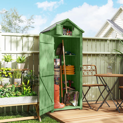 Garden Shed Storage Cabinet with 3 Shelves Solid Fir Wood - Green