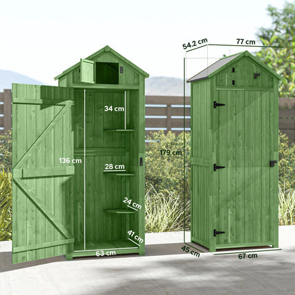 Garden Shed Storage Cabinet with 3 Shelves Solid Fir Wood - Green