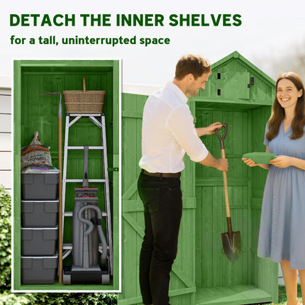 Garden Shed Storage Cabinet with 3 Shelves Solid Fir Wood - Green