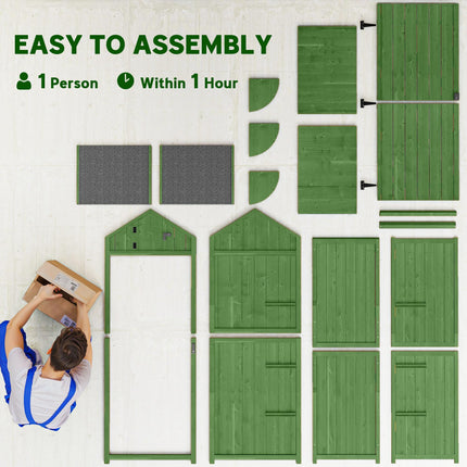 Garden Shed Storage Cabinet with 3 Shelves Solid Fir Wood - Green