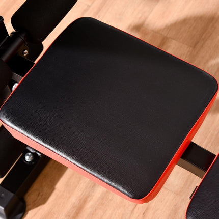 Adjustable Weight Bench with Leg Developer & Barbell Rack for Strength Training - Black, Red