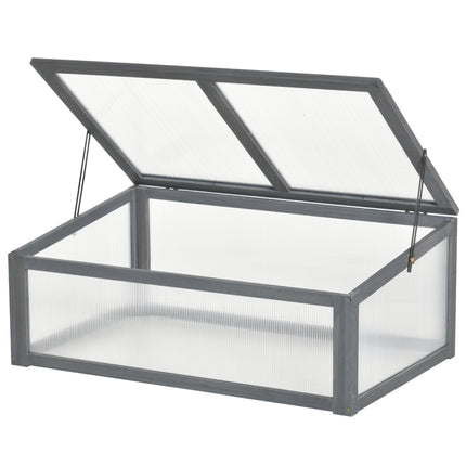 Polycarbonate Cold Frame Greenhouse with Wooden Frame and Ventilated Top Cover - Brown