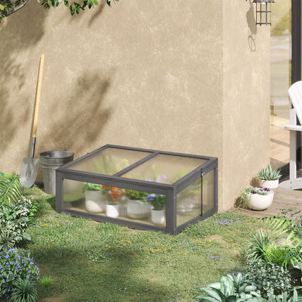 Polycarbonate Cold Frame Greenhouse with Wooden Frame and Ventilated Top Cover - Brown