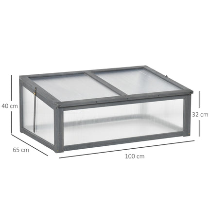 Polycarbonate Cold Frame Greenhouse with Wooden Frame and Ventilated Top Cover - Brown