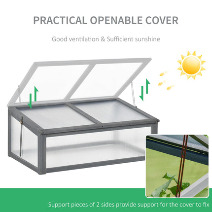 Polycarbonate Cold Frame Greenhouse with Wooden Frame and Ventilated Top Cover - Brown