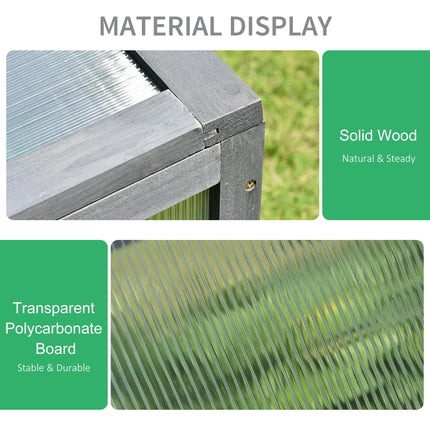 Polycarbonate Cold Frame Greenhouse with Wooden Frame and Ventilated Top Cover - Brown