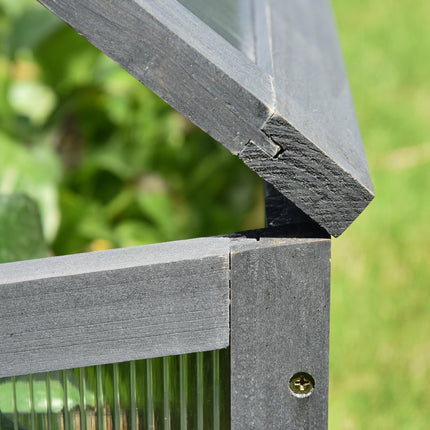 Polycarbonate Cold Frame Greenhouse with Wooden Frame and Ventilated Top Cover - Brown
