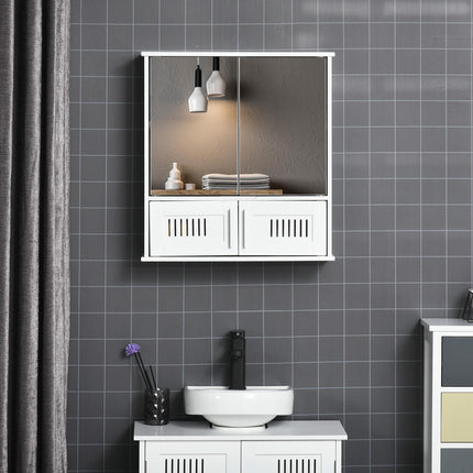 Wall Mounted Bathroom Mirror Cabinet with Adjustable Shelf - White