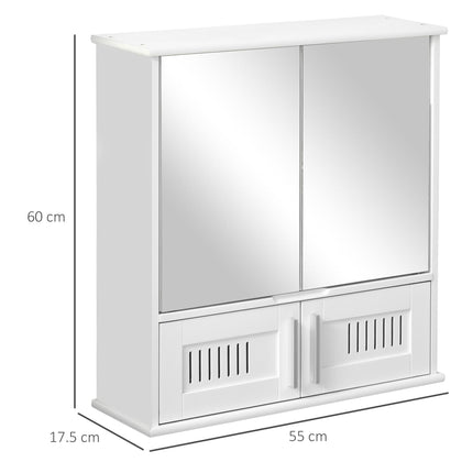 Wall Mounted Bathroom Mirror Cabinet with Adjustable Shelf - White
