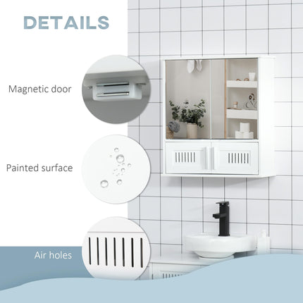 Wall Mounted Bathroom Mirror Cabinet with Adjustable Shelf - White