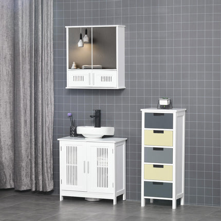 Wall Mounted Bathroom Mirror Cabinet with Adjustable Shelf - White