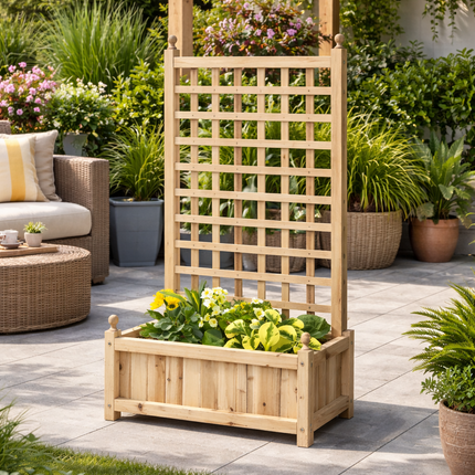 Garden Raised Bed Planter with Trellis for Climbing Vines - Natural