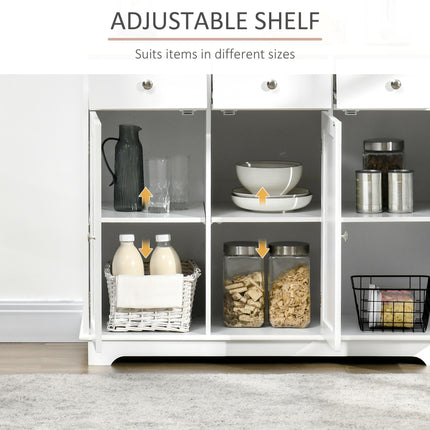 Modern Sideboard with Rubberwood Top, Storage Cabinets, Drawers & Adjustable Shelves - White