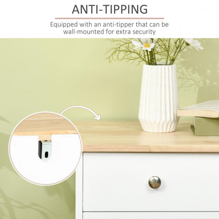 Modern Sideboard with Rubberwood Top, Storage Cabinets, Drawers & Adjustable Shelves - White