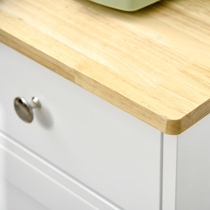 Modern Sideboard with Rubberwood Top, Storage Cabinets, Drawers & Adjustable Shelves - White