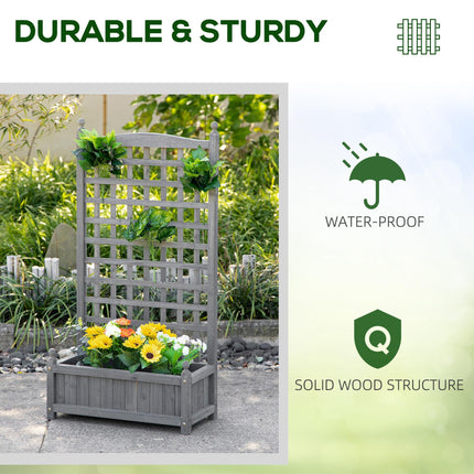 Garden Planters with Trellis for Climbing Vines, Wood Raised Beds for Garden, Flower Pot, Indoor Outdoor, Grey