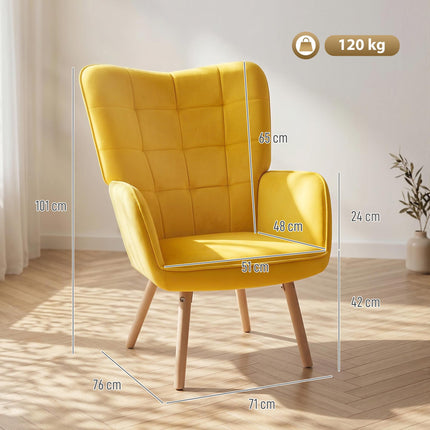 Modern Velvet-Touch Wingback Accent Chair for Lounge Seating - Yellow