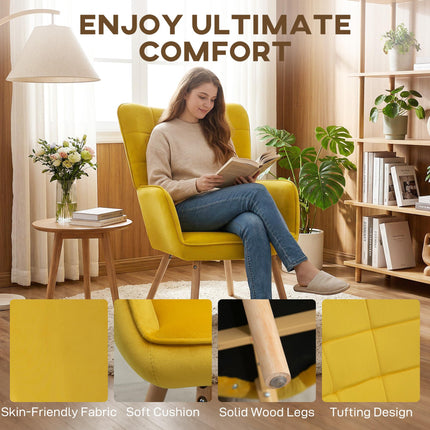 Modern Velvet-Touch Wingback Accent Chair for Lounge Seating - Yellow