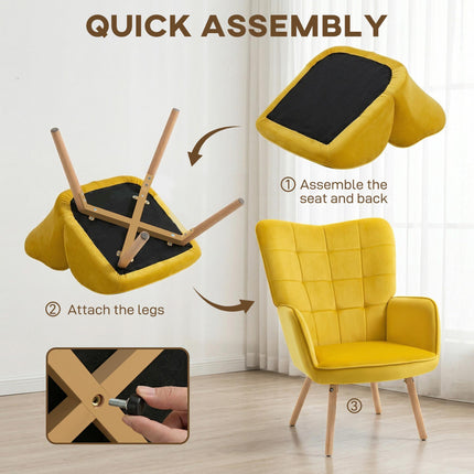 Modern Velvet-Touch Wingback Accent Chair for Lounge Seating - Yellow