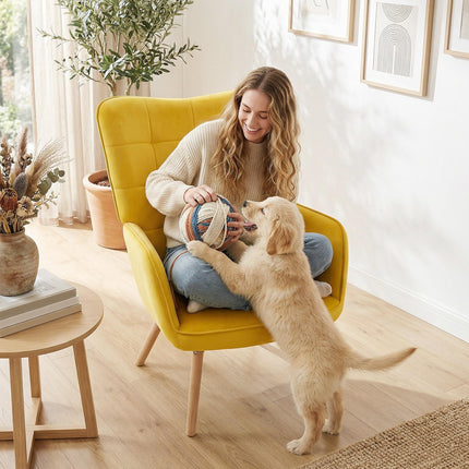 Modern Velvet-Touch Wingback Accent Chair for Lounge Seating - Yellow