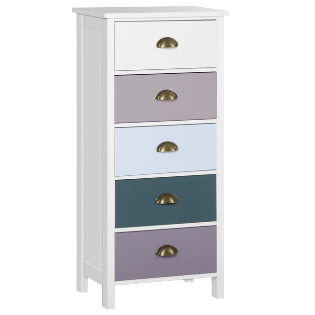5-Drawer Slim Chest of Drawers with Metal Handles - Multi-Colour