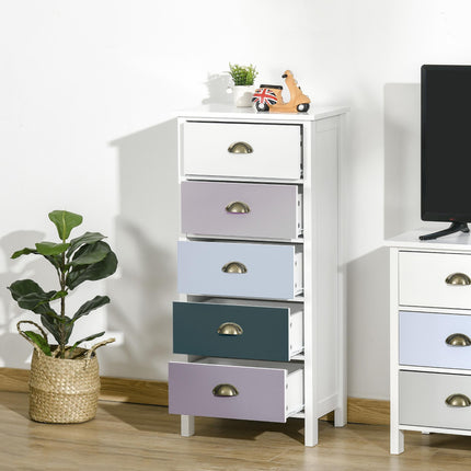 5-Drawer Slim Chest of Drawers with Metal Handles - Multi-Colour