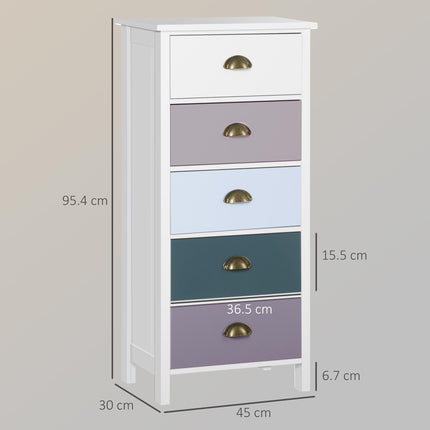 5-Drawer Slim Chest of Drawers with Metal Handles - Multi-Colour
